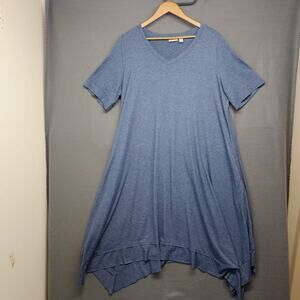 LOGO Lounge Lori Goldstein Dress 2X Blue Short Sleeve Asymmetric Hem Pockets